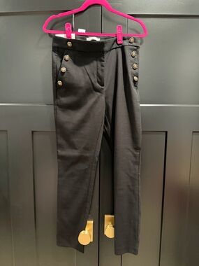 LOFT Black Cropped Sailor-Button Ankle Pants